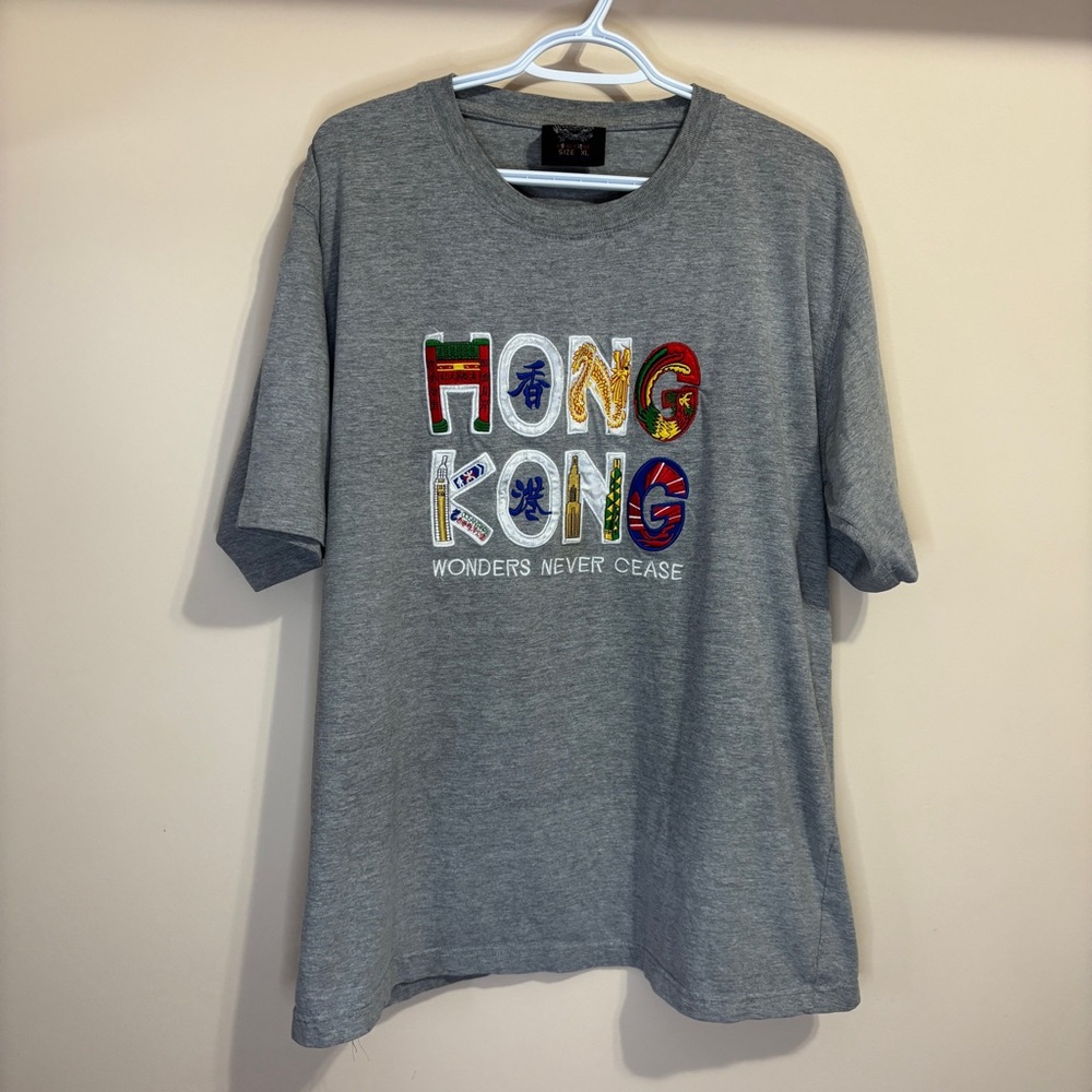 Vintage Hong Kong T Shirt Wonders Never Cease Embroidered Detailed Cotton XL